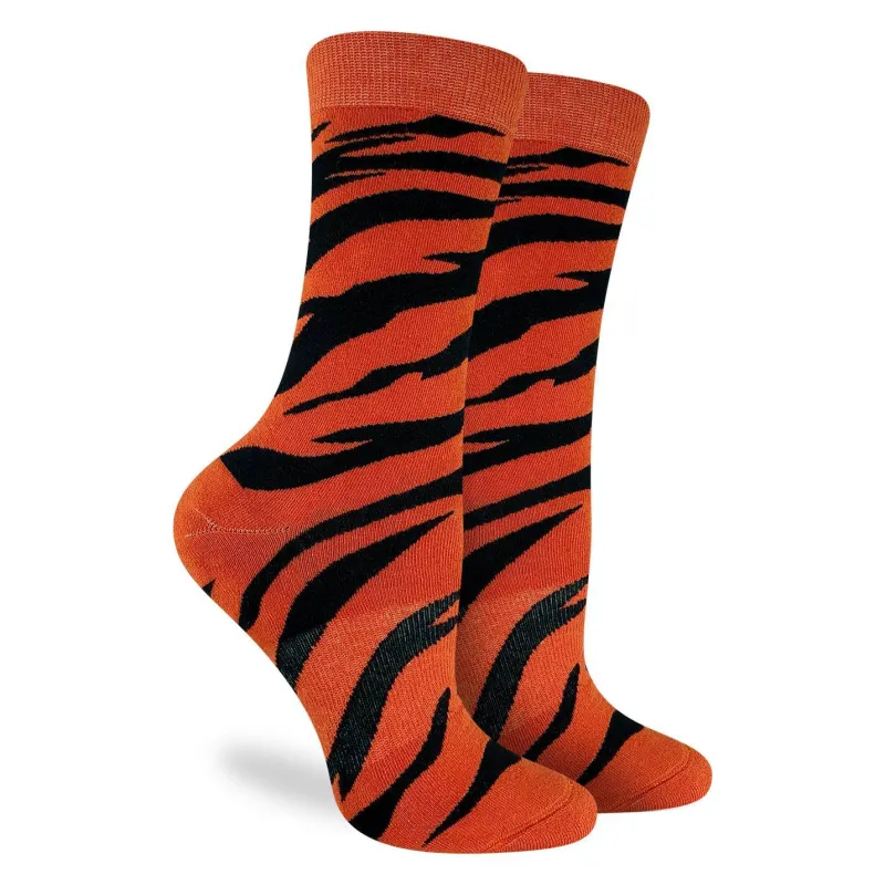 "Tiger Print" Cotton Crew Socks by Good Luck Sock - Medium made by Great Sox