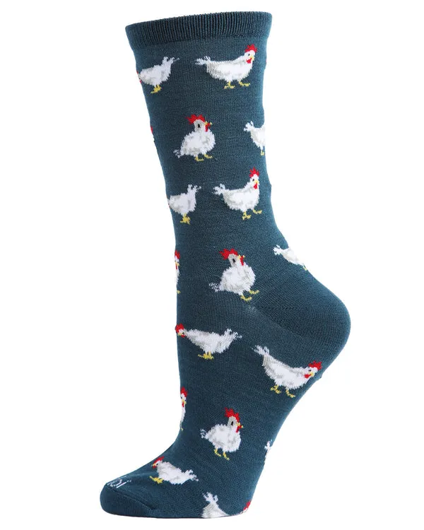 "Chickens" Bamboo Crew Socks by Me Moí sold by Great Sox