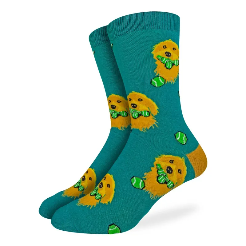 "Golden Retriever with Tennis Balls " Crew Socks by Good Luck Sock sold by Great Sox