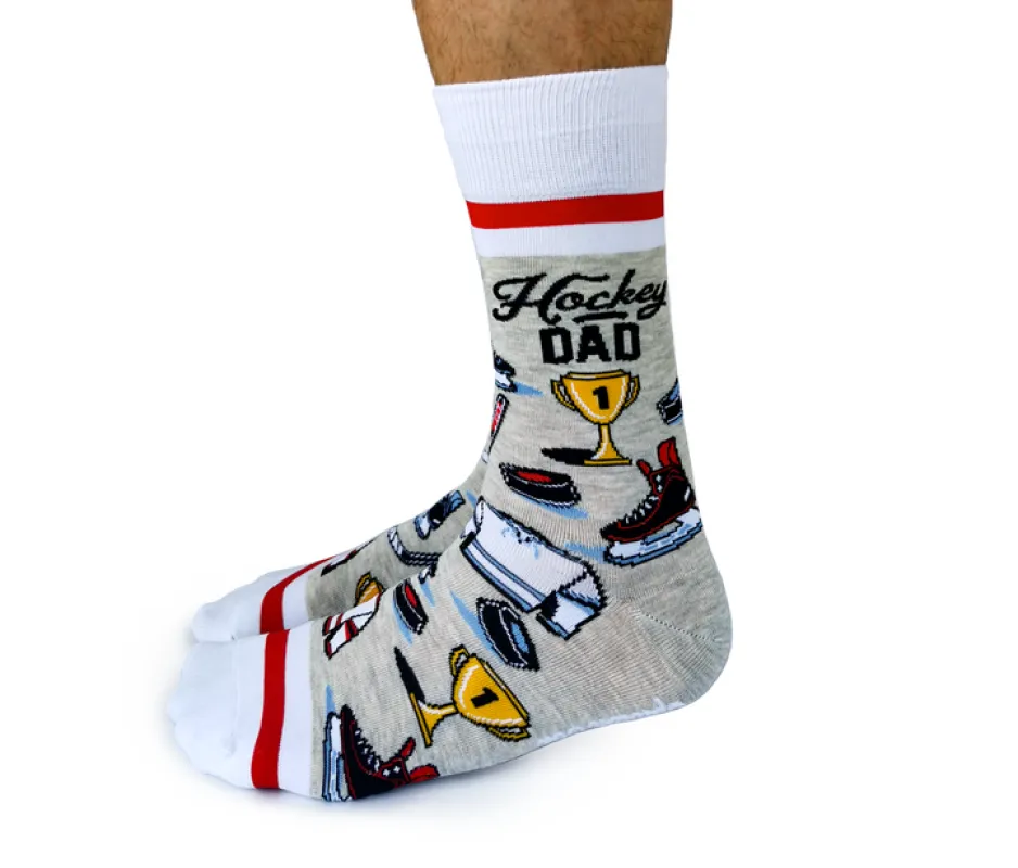 "Hockey Dad" Cotton Crew Socks by Uptown Sox - Large sold by Great Sox