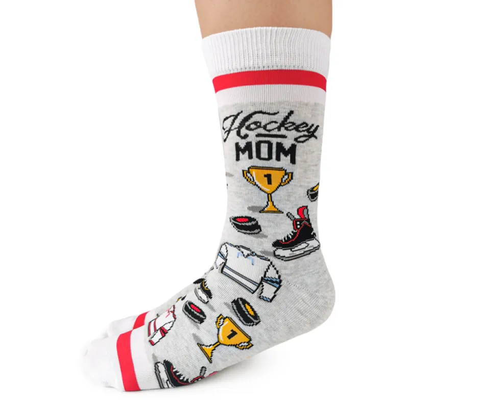 "Hockey Mom" Cotton Crew Socks by Uptown Sox - Medium made by Great Sox