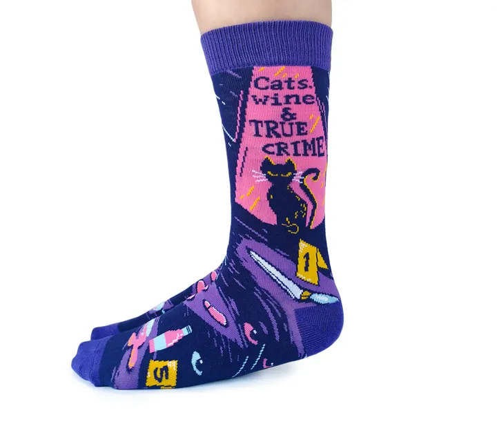 "Cats, Wine & Crime" Cotton Crew Socks by Uptown Sox - Medium sold by Great Sox