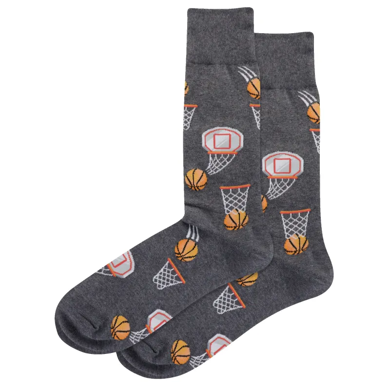 "Basketball" Cotton Crew Socks by Hot Sox - Large sold by Great Sox