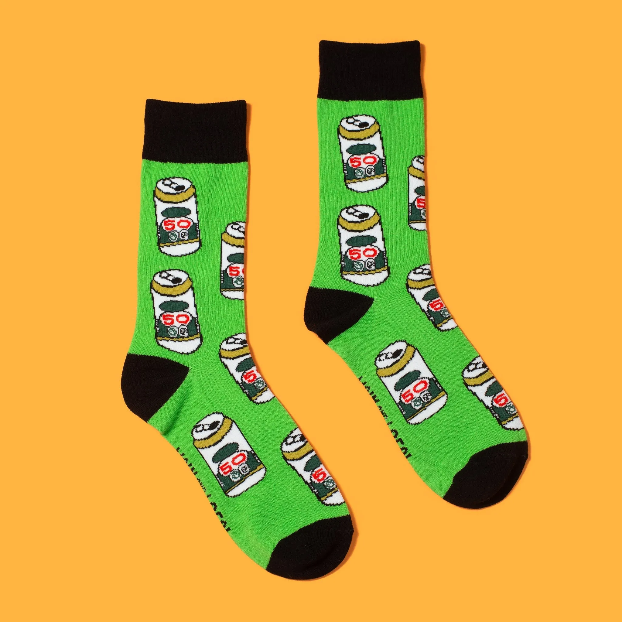 "Retro Beer Can" Cotton Crew Socks by Main & Local sold by Great Sox