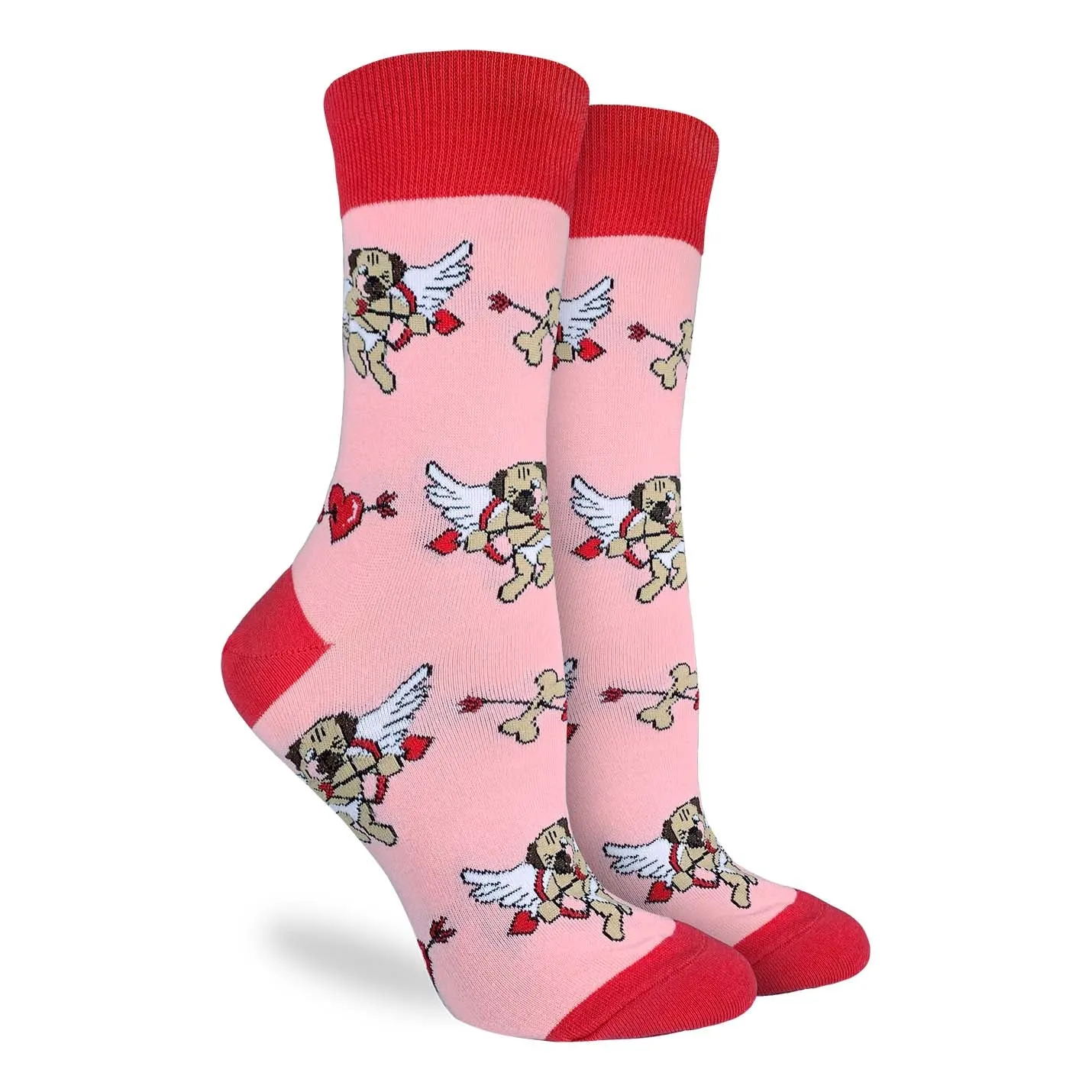 "Cupid Pugs" Cotton Crew Socks by Good Luck Sock sold by Great Sox
