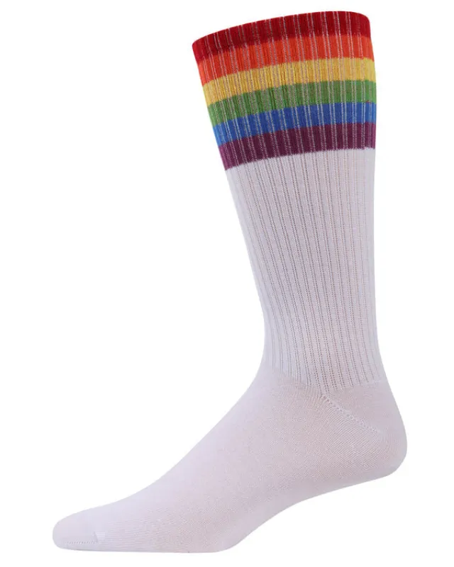 Rainbow Rugby Crew Socks by Me Moí - Large sold by Great Sox