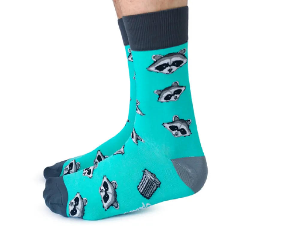 "Racoon Bandit" Cotton Crew Socks by Uptown Sox - Large sold by Great Sox