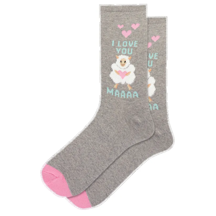 "I Love You Maa" Cotton Crew Socks by Hot Sox- Medium sold by Great Sox