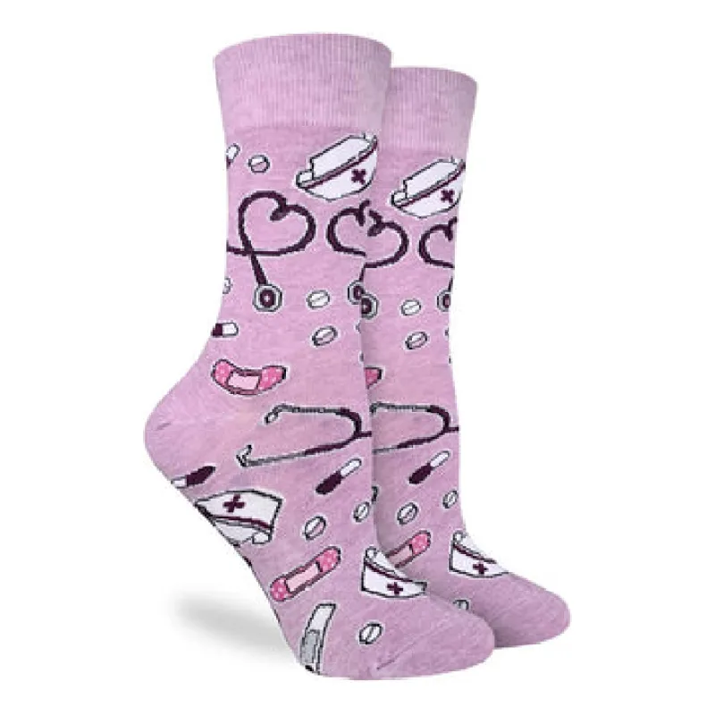 "Nursing" Cotton Crew Socks by  Good Luck Sock- Medium made by Great Sox