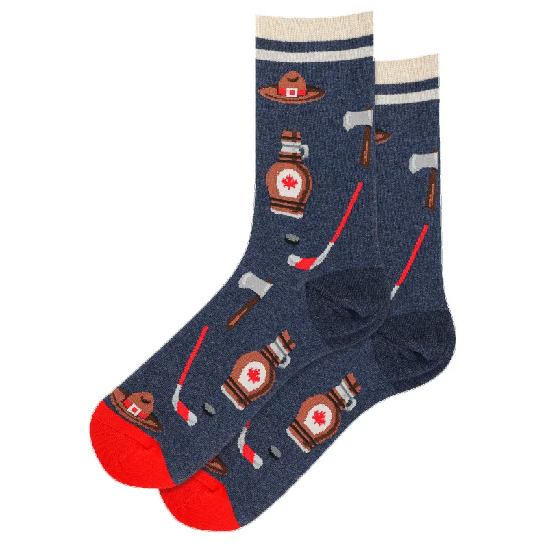 "Canadian Icons" Cotton Crew Socks by Hot Sox sold by Great Sox