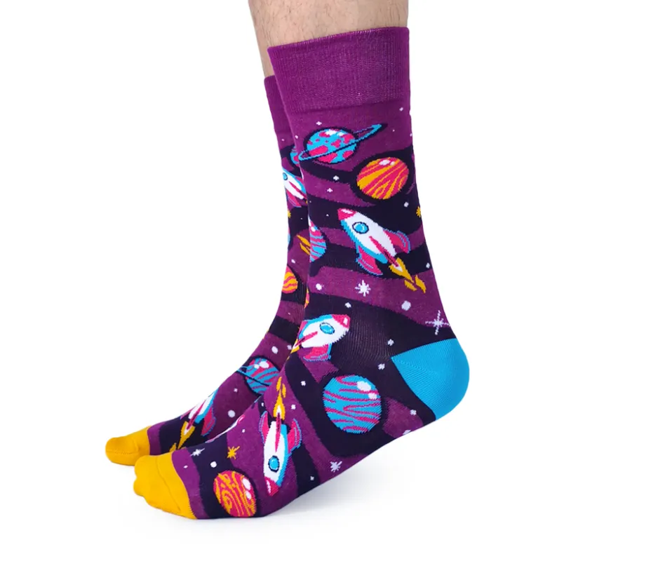 "Space Race" Cotton Crew Socks by Uptown Sox - Large sold by Great Sox