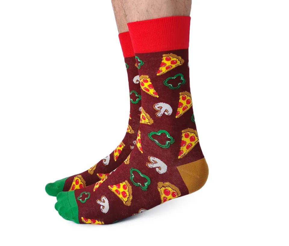 "Pizza Party" Cotton Crew Socks by Uptown Sox - Large sold by Great Sox
