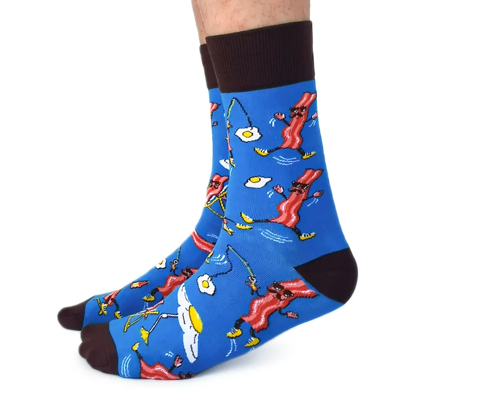 "Sir Bacon" Cotton Crew Socks by Uptown Sox - Large (CLEARANCE) sold by Great Sox