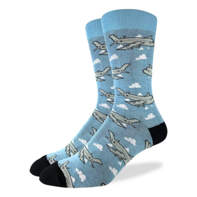 "Jumbo Jet Planes" Cotton Crew Socks by Good Luck Sock sold by Great Sox