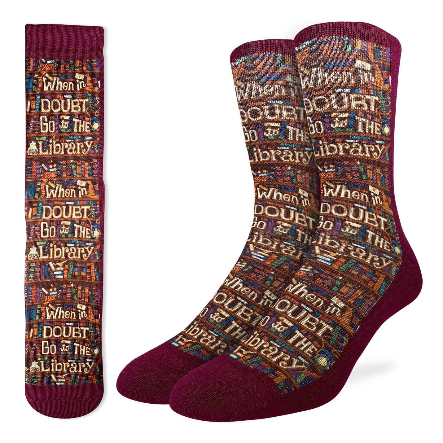 "Go to the Library" Active Crew Socks by Good Luck Sock sold by Great Sox
