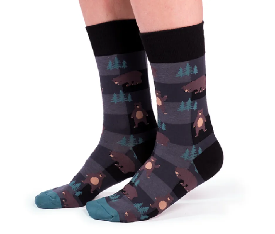 "Bear in Mind" Cotton Crew Socks by Uptown Sox - Large sold by Great Sox