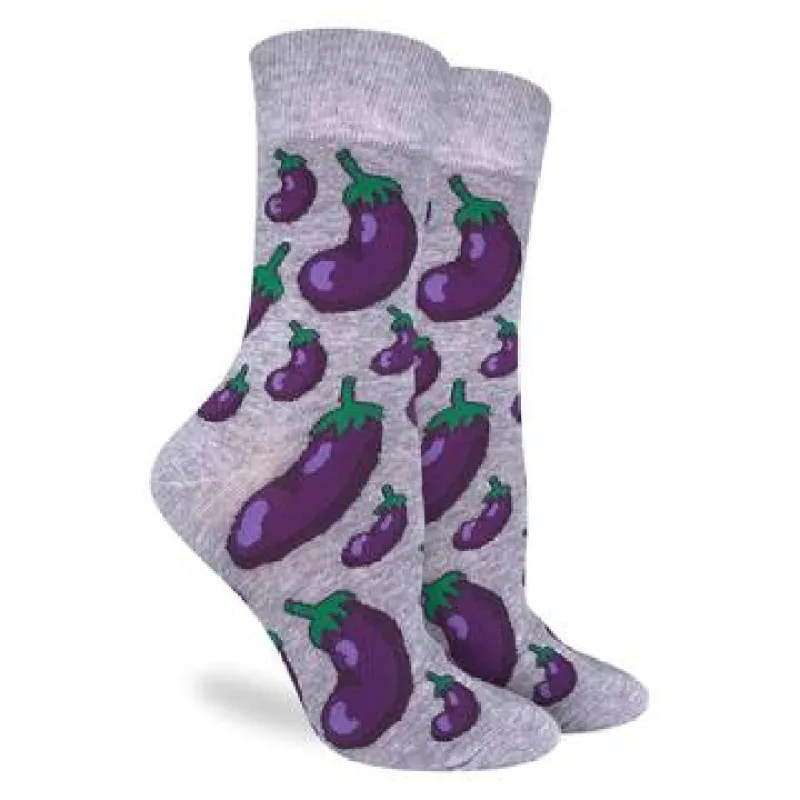 "Eggplants" Cotton Crew Socks by Good Luck Sock sold by Great Sox
