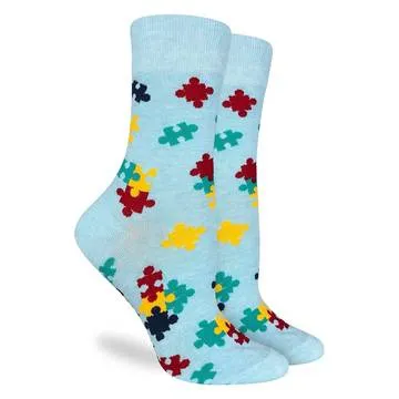 "Puzzle Pieces" Cotton Crew Socks by Good Luck Sock sold by Great Sox