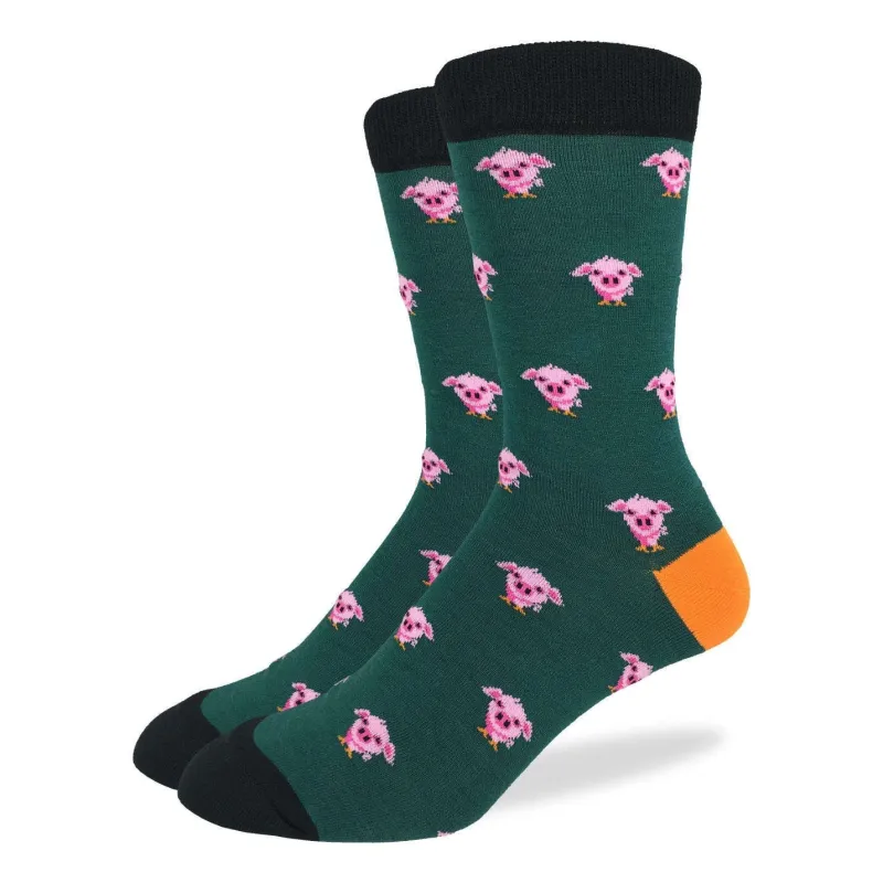 "Green Pigs" Cotton Crew Socks by Good Luck Sock - Large sold by Great Sox