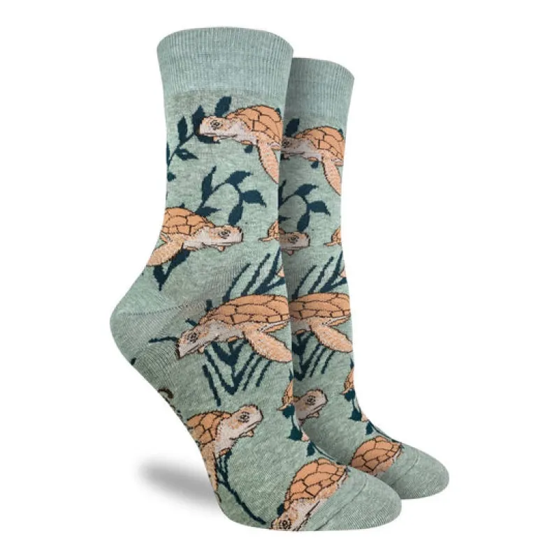 "Sea Turtle" Cotton Crew Socks by Good Luck Sock sold by Great Sox