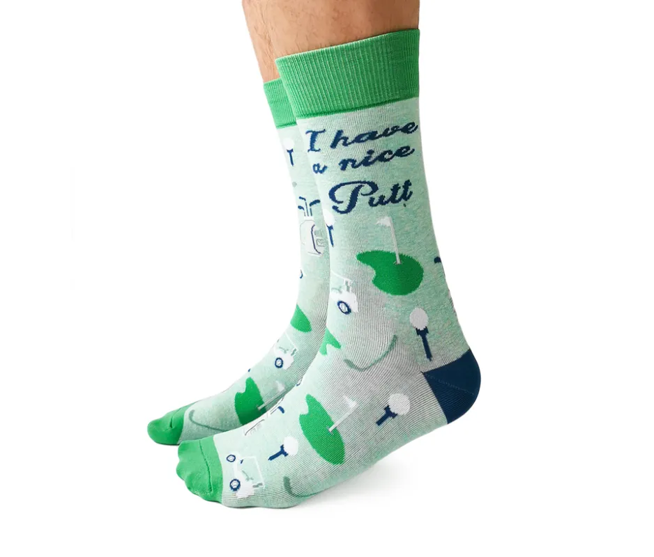 "Nice Putt" Cotton Crew Socks by Uptown Sox made by Great Sox
