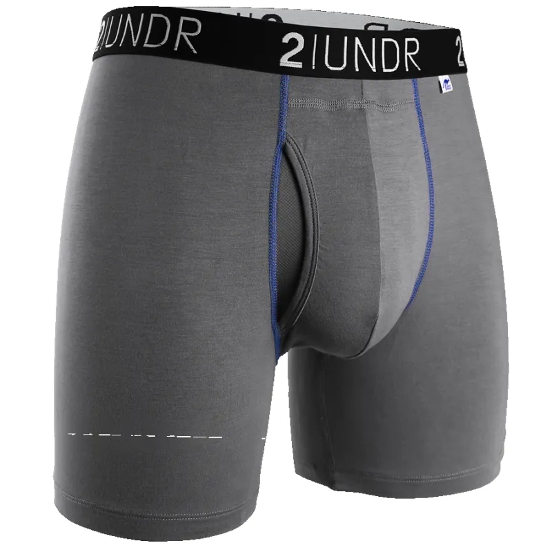 2UNDR Swing Shift 6" Boxer Brief - Grey/Blue sold by Great Sox