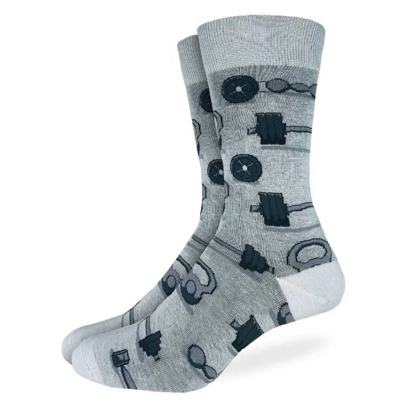 "Weights & Dumbbells" Cotton Crew Socks by Good Luck Sock sold by Great Sox