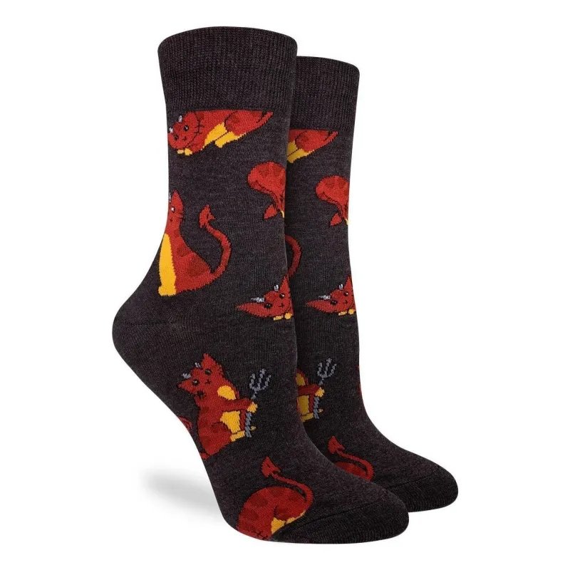 "Devil Kitties" Cotton Crew Socks by Good Luck Sock sold by Great Sox