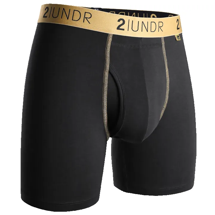 2UNDR Swing Shift 6" Boxer Brief - Black w/ Gold sold by Great Sox