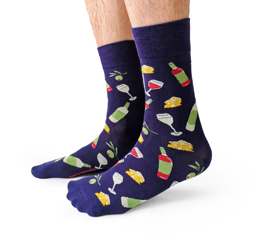 "Wine and Cheese" Cotton Crew Socks by Uptown Sox - Large sold by Great Sox