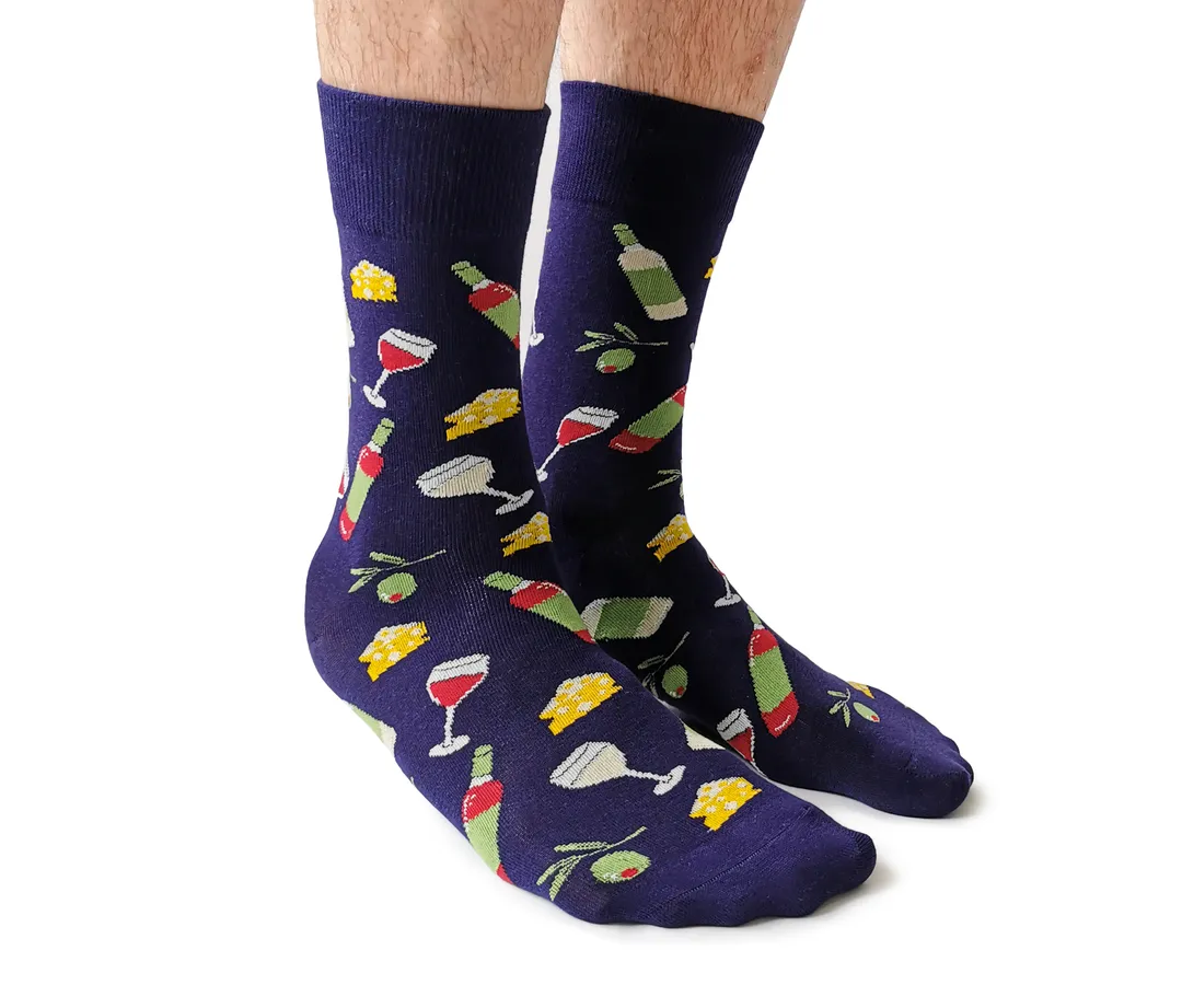 "Wine and Cheese" Cotton Crew Socks by Uptown Sox - Large sold by Great Sox product image thumbnail 2