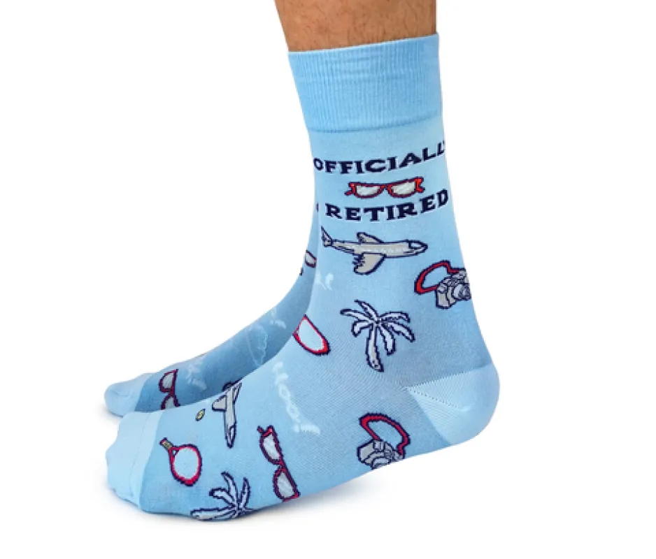 "Officially Retired" Cotton Crew Socks by Uptown Sox - Large sold by Great Sox