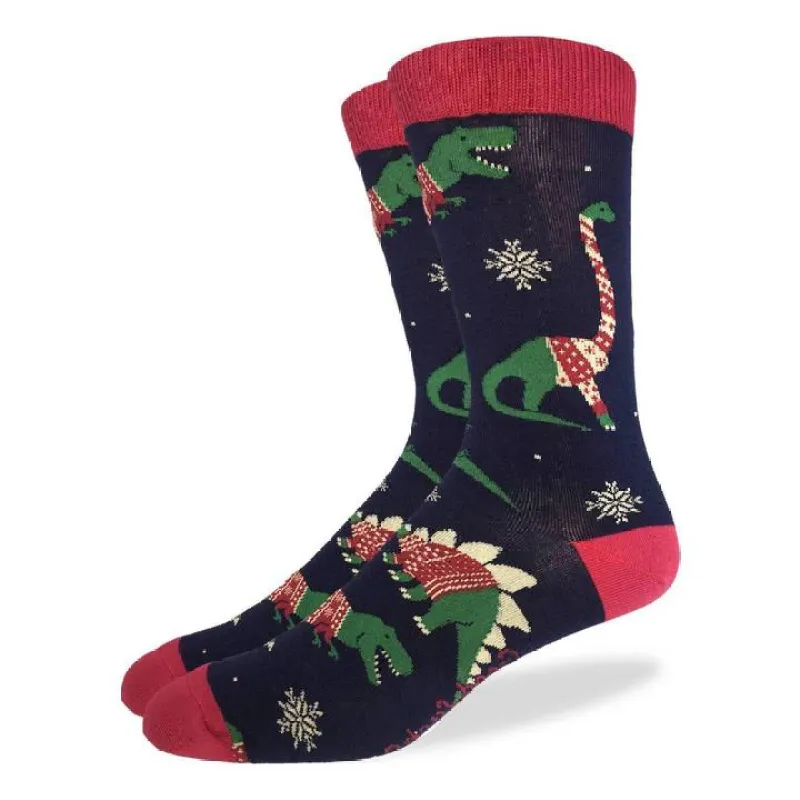 "Christmas Sweater Dinosaur" Cotton Crew Socks by Good Luck Sock sold by Great Sox