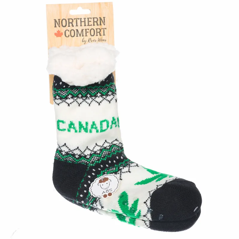 Northern Comfort "Canada Marijuana Pot" Women and Men's Slipper Socks sold by Great Sox