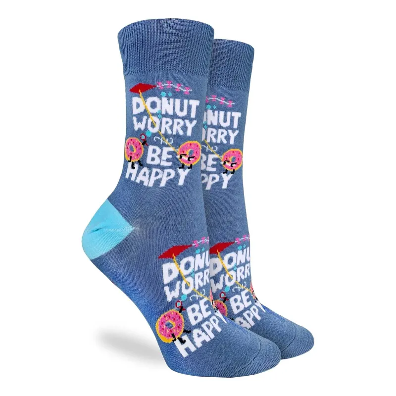 "Donut Worry Be Happy" Crew Socks by Good Luck Sock - Medium sold by Great Sox