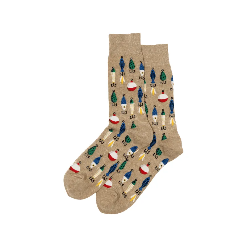 "Fishing Lures" Cotton Crew Socks by Hot Sox - Large sold by Great Sox