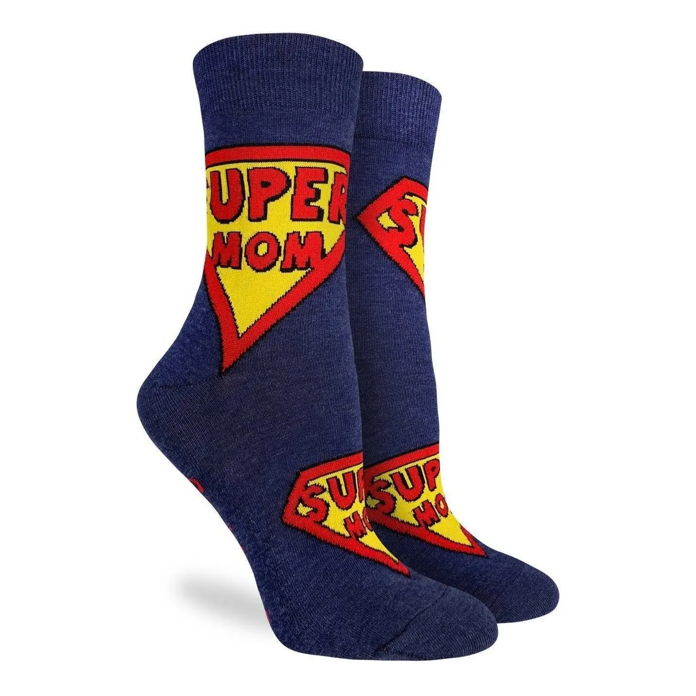 "Super Mom" Cotton Crew Socks by Good Luck Sock - Medium sold by Great Sox
