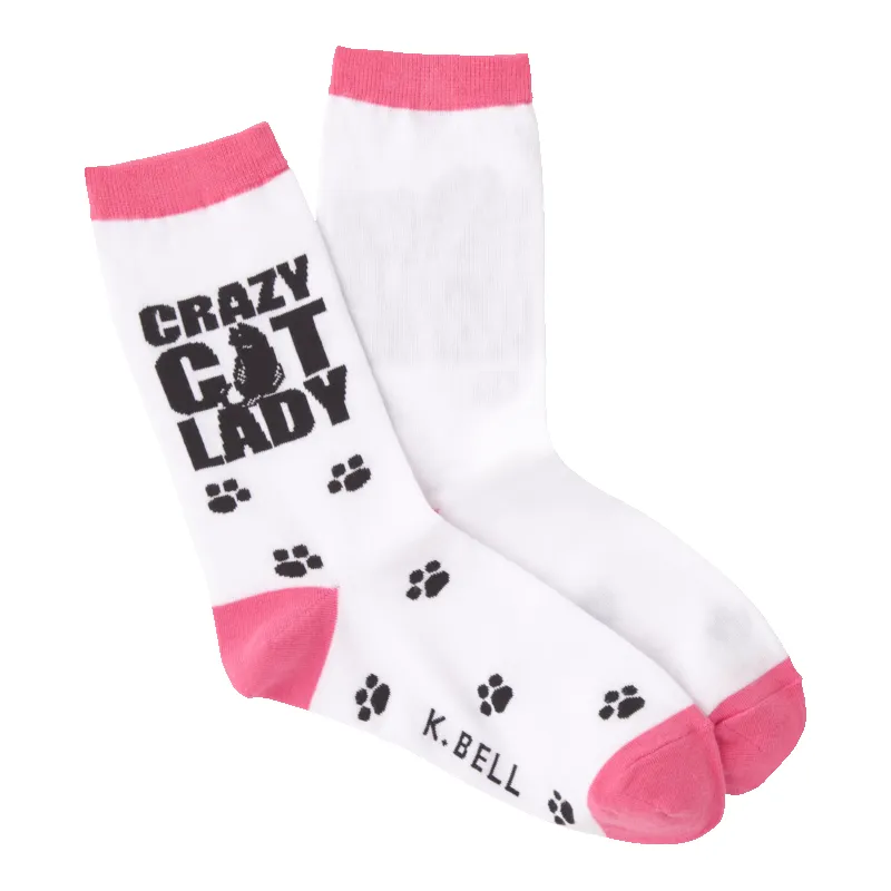 "Crazy Cat Lady" Crew Socks by K Bell-Medium sold by Great Sox