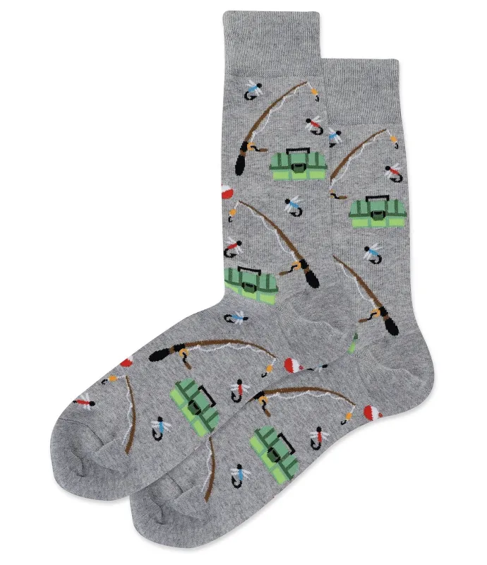 "Fishing" Cotton Crew Socks by Hot Sox - Large sold by Great Sox