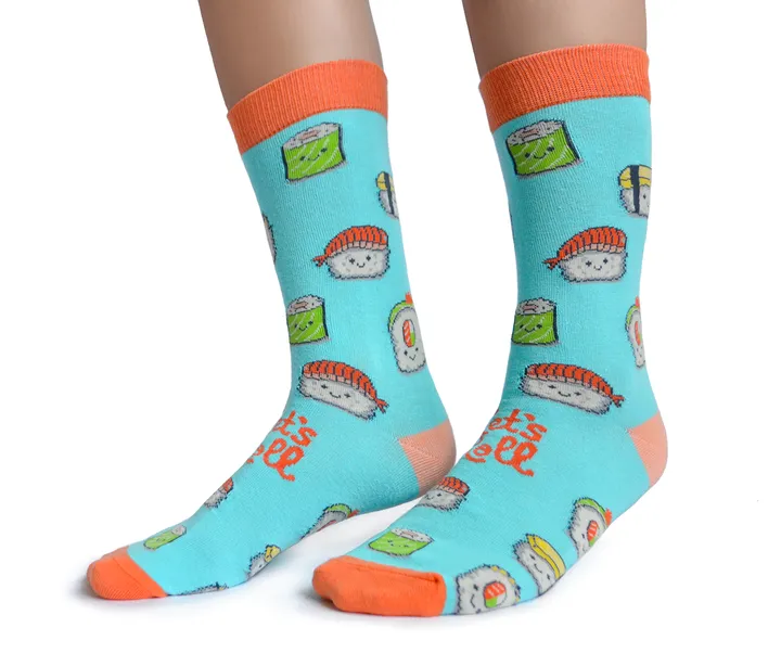 "Sushi Roll" Cotton Crew Socks by Uptown Sox - Medium sold by Great Sox