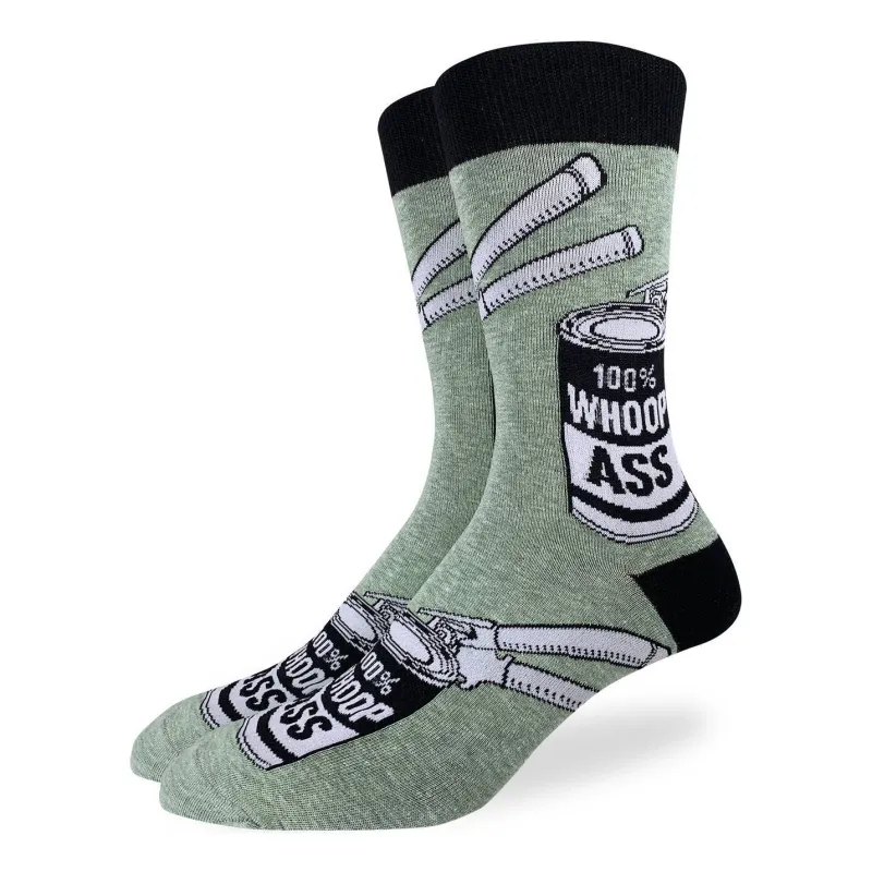 "A Can of Whoopass" Cotton Crew Socks by Good Luck Sock made by Great Sox