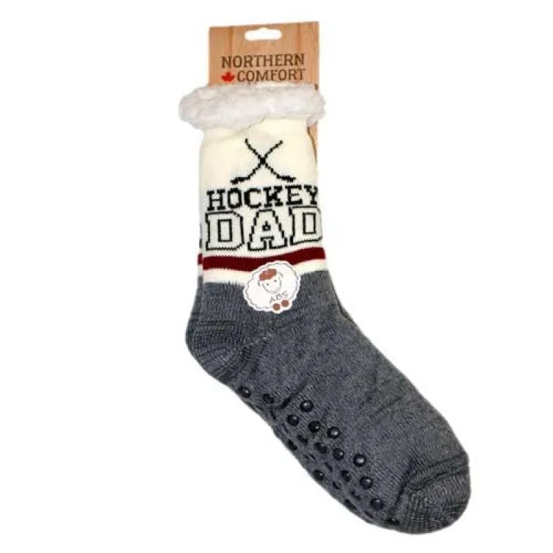 Northern Comfort "Hockey Dad" Sherpa-Lined Grip Men's Slipper Socks sold by Great Sox
