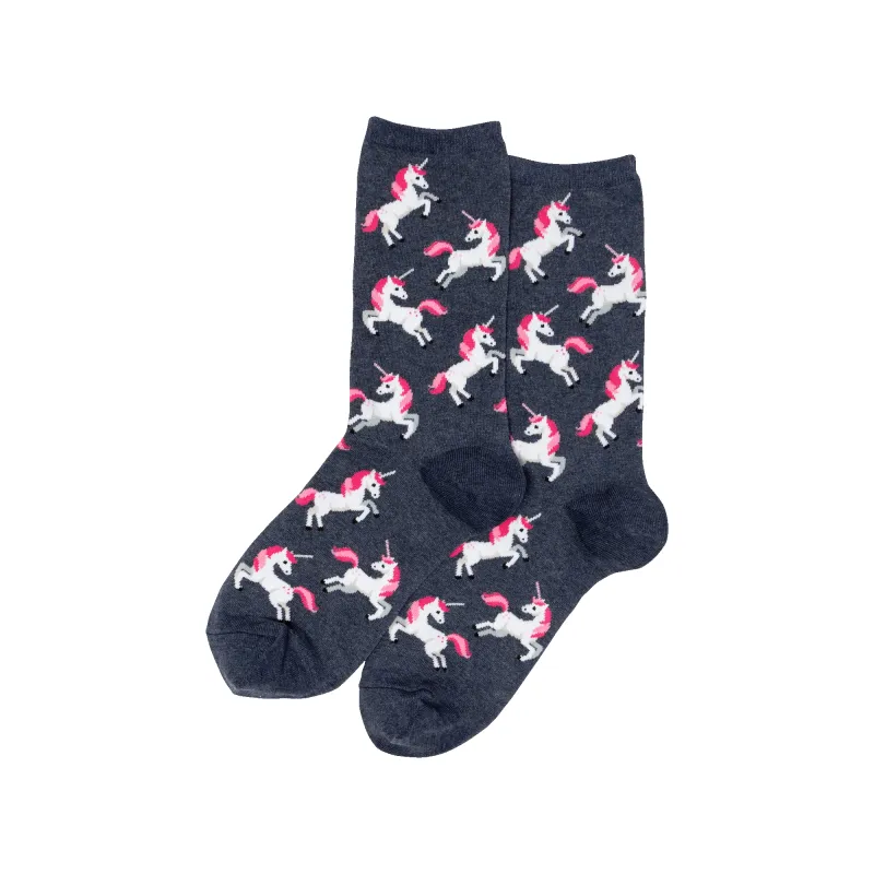 "Unicorn" Cotton Dress Crew Socks by Hot Sox - Medium made by Hot Sox
