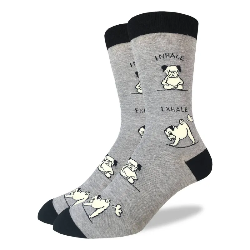 "Yoga Pug" Crew Socks by Good Luck Sock sold by Great Sox