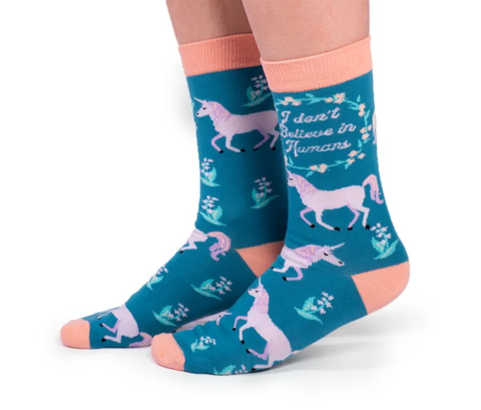 "Unicorn Utopia " Cotton Crew Socks by Uptown Sox - Medium made by Great Sox
