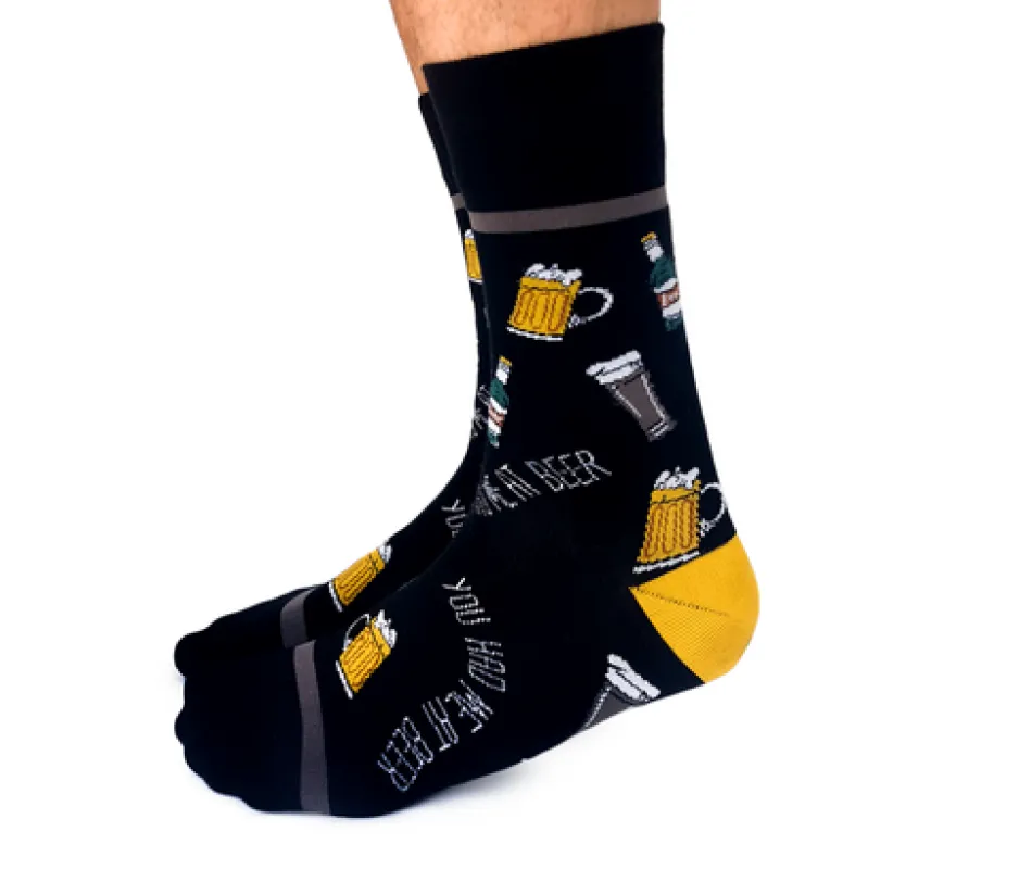 "You Had Me At Beer " Cotton Crew Socks by Uptown Sox - Large sold by Great Sox