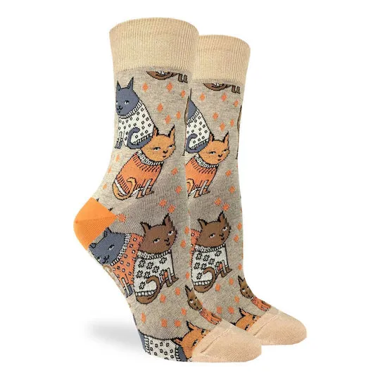 "Sweater Cats" Cotton Crew Socks by Good Luck Sock sold by Great Sox