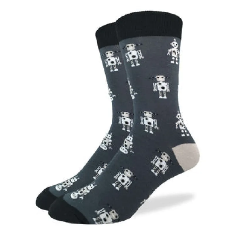 "Grey Robot" Cotton Crew Socks by Good Luck Sock sold by Great Sox