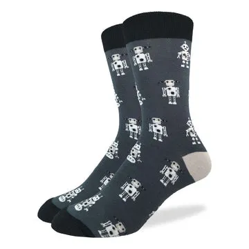 "Grey Robot" Cotton Crew Socks by Good Luck Sock sold by Great Sox