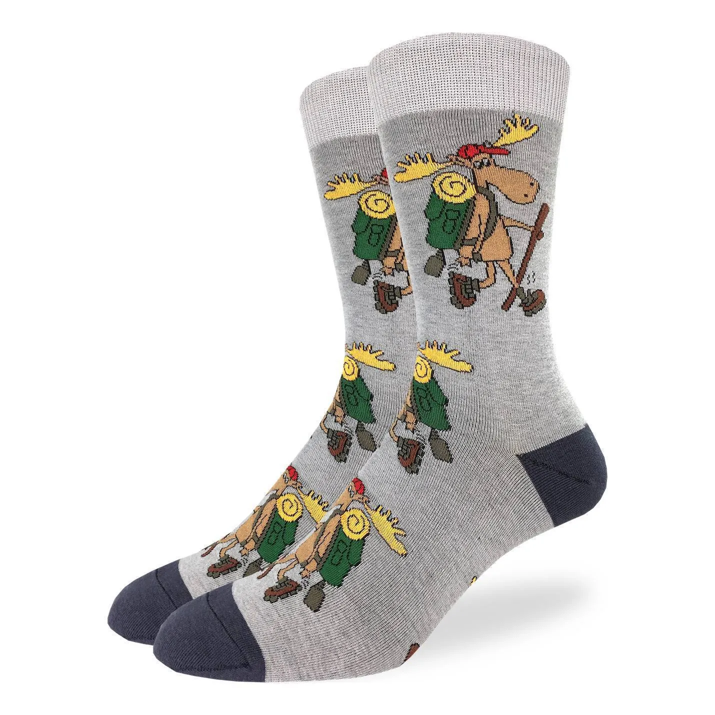 "Hiking Moose" Cotton Crew Socks by Good Luck Sock sold by Great Sox
